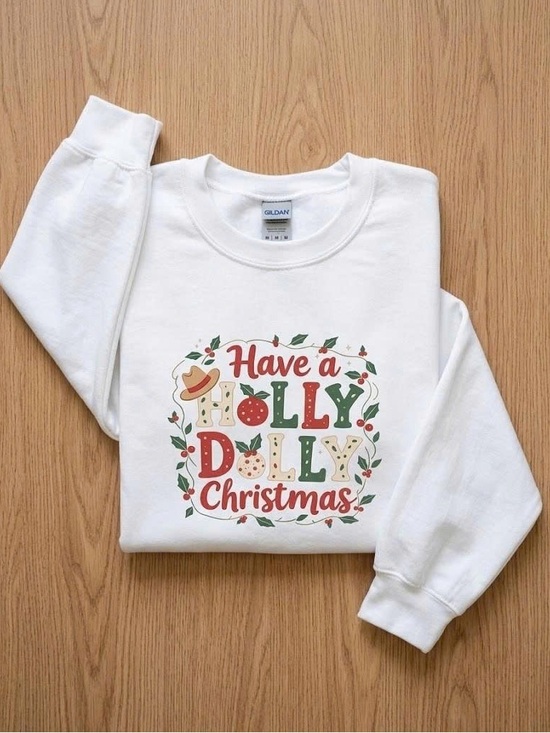 Gildan Tops - Holly Dolly Christmas Graphic Sweatshirt White Western Country Holiday Sweater
